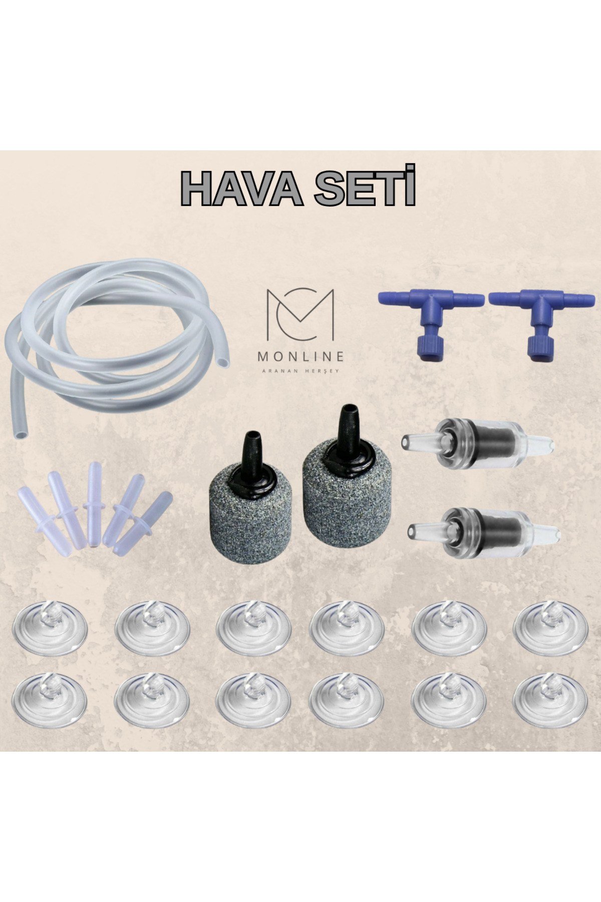 Akvaryum Hava Seti / 2 hava taşı - 2 vana - 5mt hortum - 2 çekvalf - 5 ek - 12 vantuz
