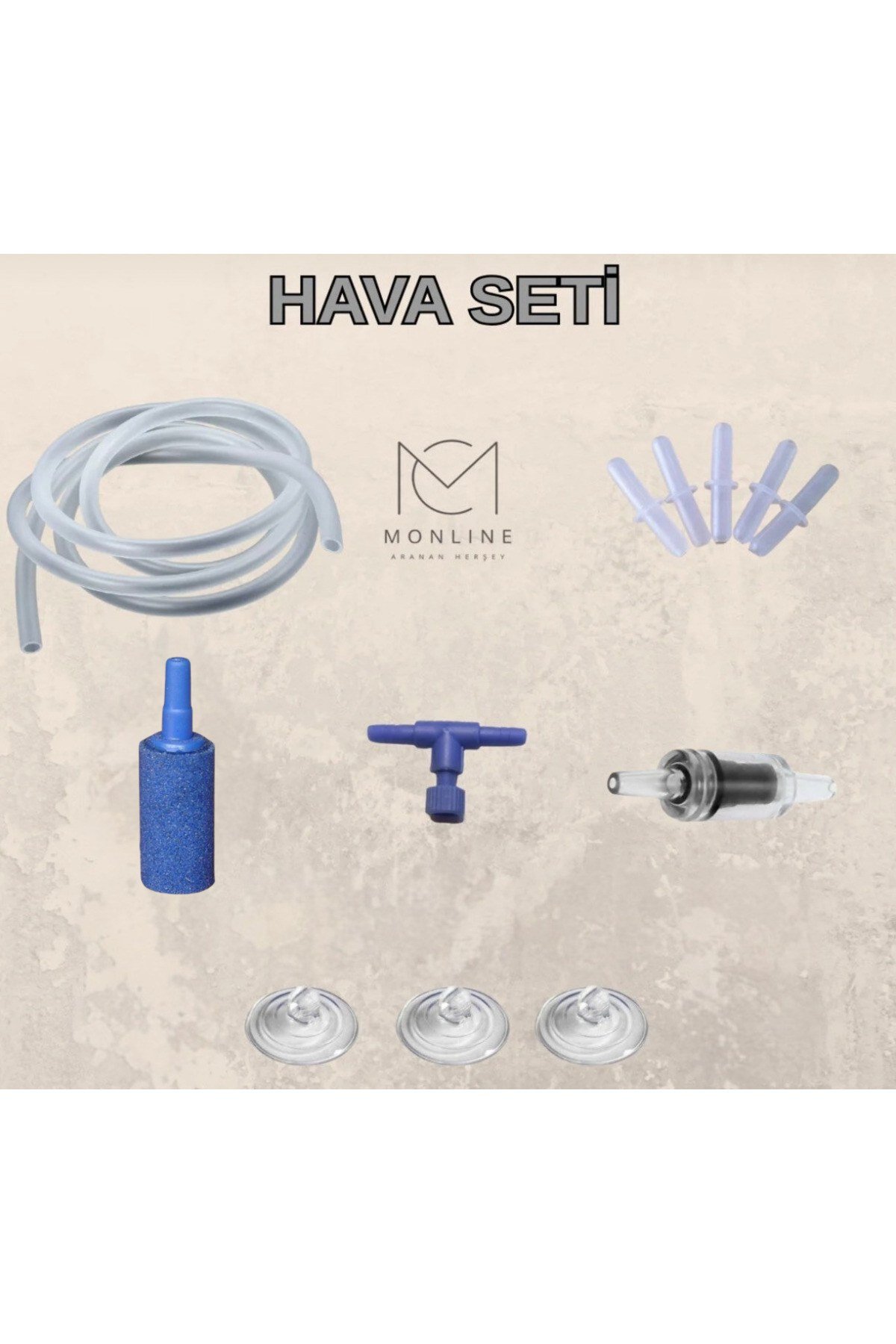 Akvaryum Hava Seti 2 mt hortum - 5 ek - 1 hava taşı - 1 vana - 1 çekvalf -3 vantuz