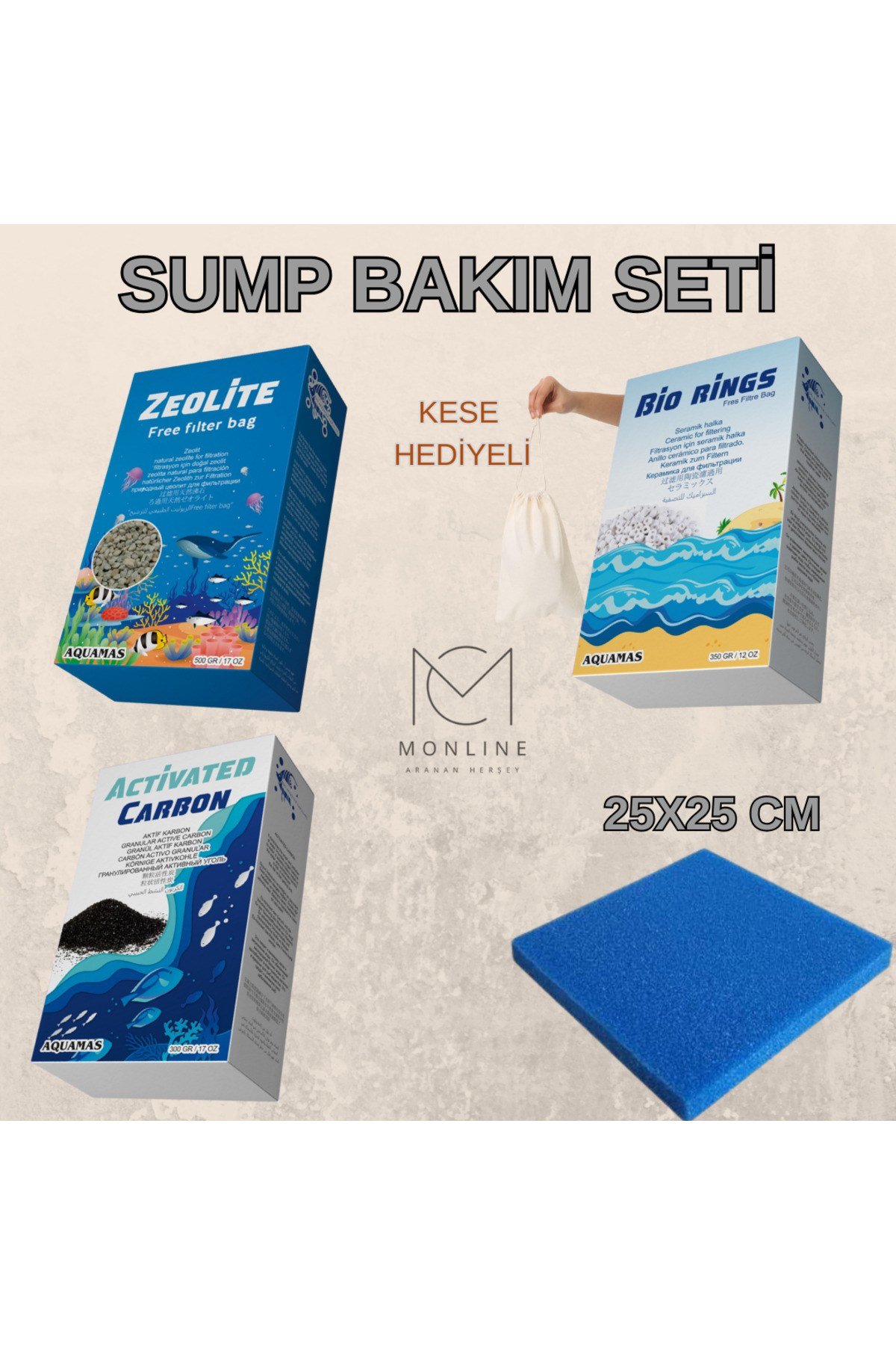 SUMP BAKIM SETİ 4'Ü BİR ARADA SET KESE HEDİYELİ AKTİF KARBON - ZEOLİT - SERAMİK - SÜNGER