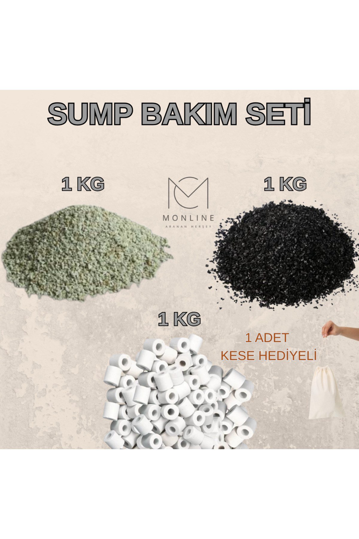 SUMP BAKIM SETİ 1KG ZEOLİT - 1KG AKTİF KARBON - 1KG SERAMİK HALKA YANINDA KESE HEDİYELİ