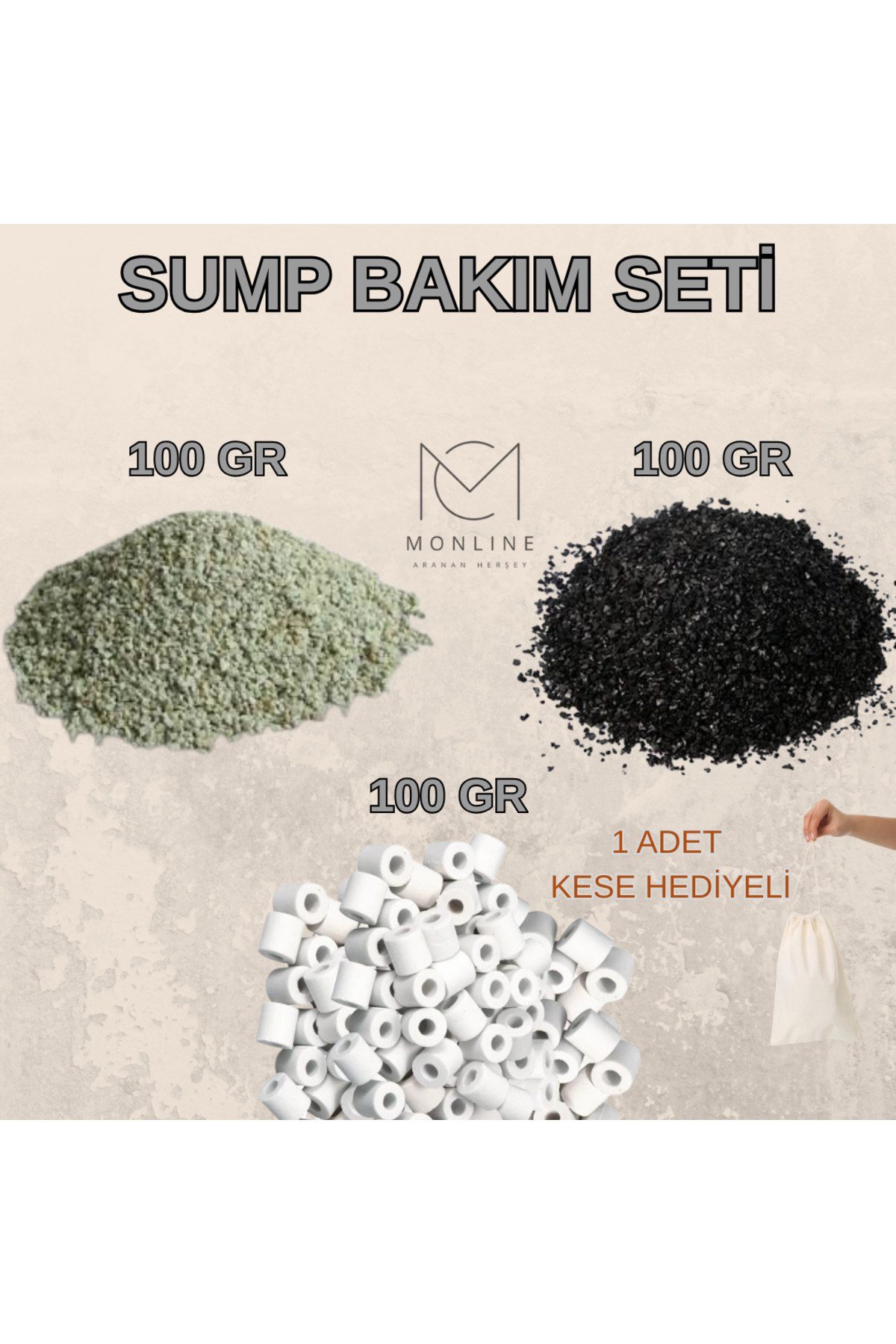 SUMP BAKIM SETİ 100GR ZEOLİT - 100GR AKTİF KARBON - 100GR SERAMİK HALKA KESE HEDİYELİ