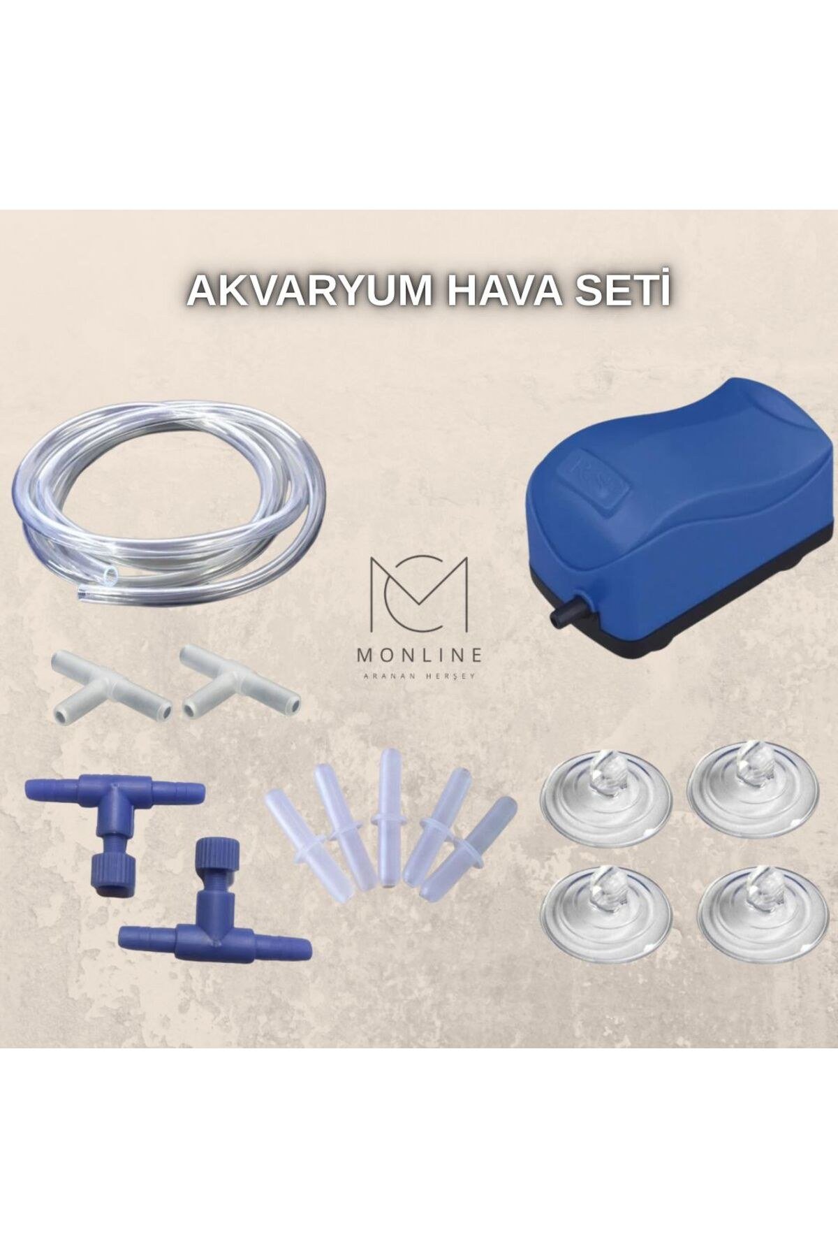 AKVARYUM HAVA SETİ HAVA MOTORU-AKVARYUM HORTUMU-VANA-EK-ÜÇLÜ EK-VANTUZ