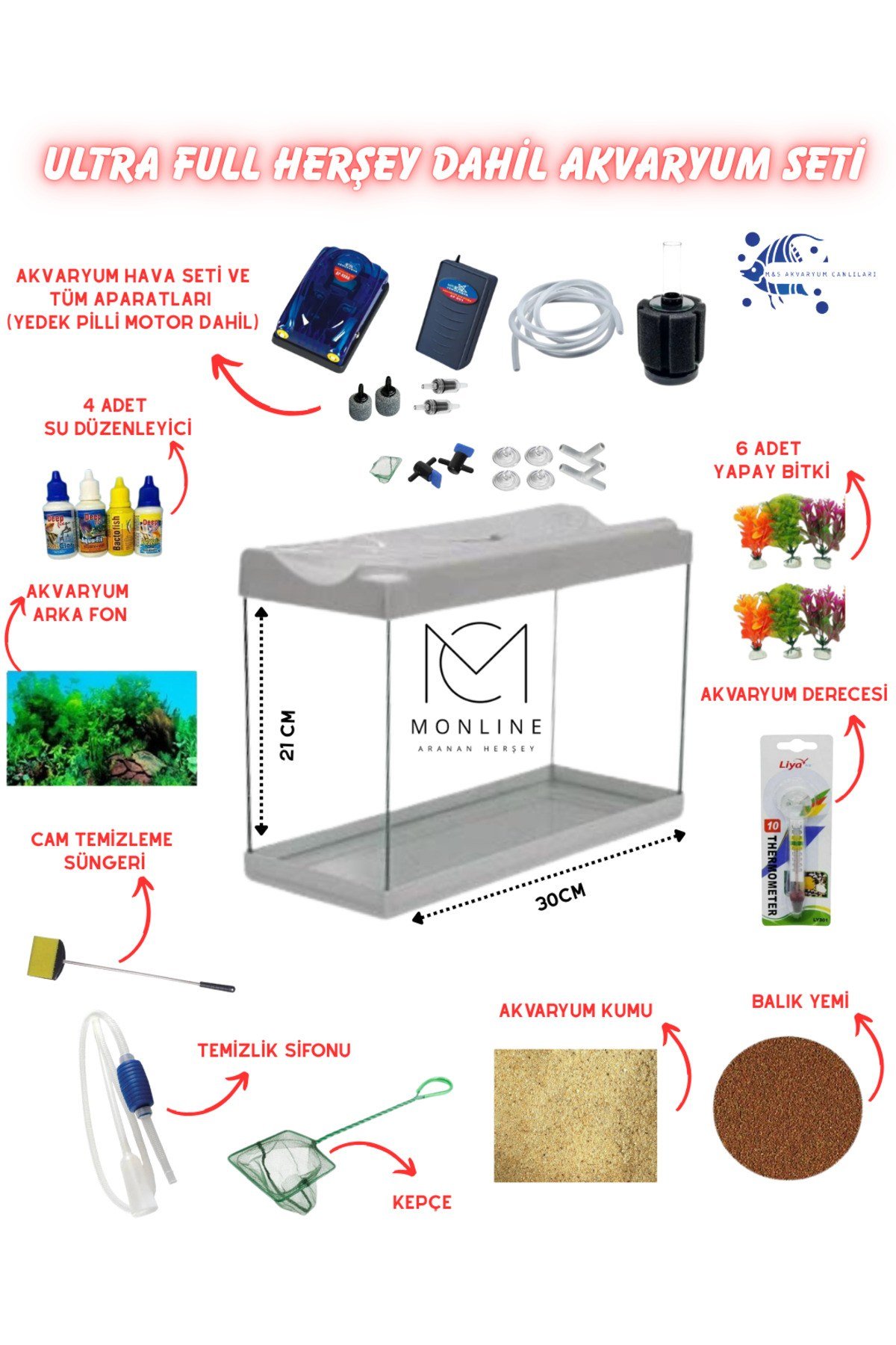 ULTRA FULL HERŞEY DAHİL AKVARYUM SETİ 30CM AKVARYUM