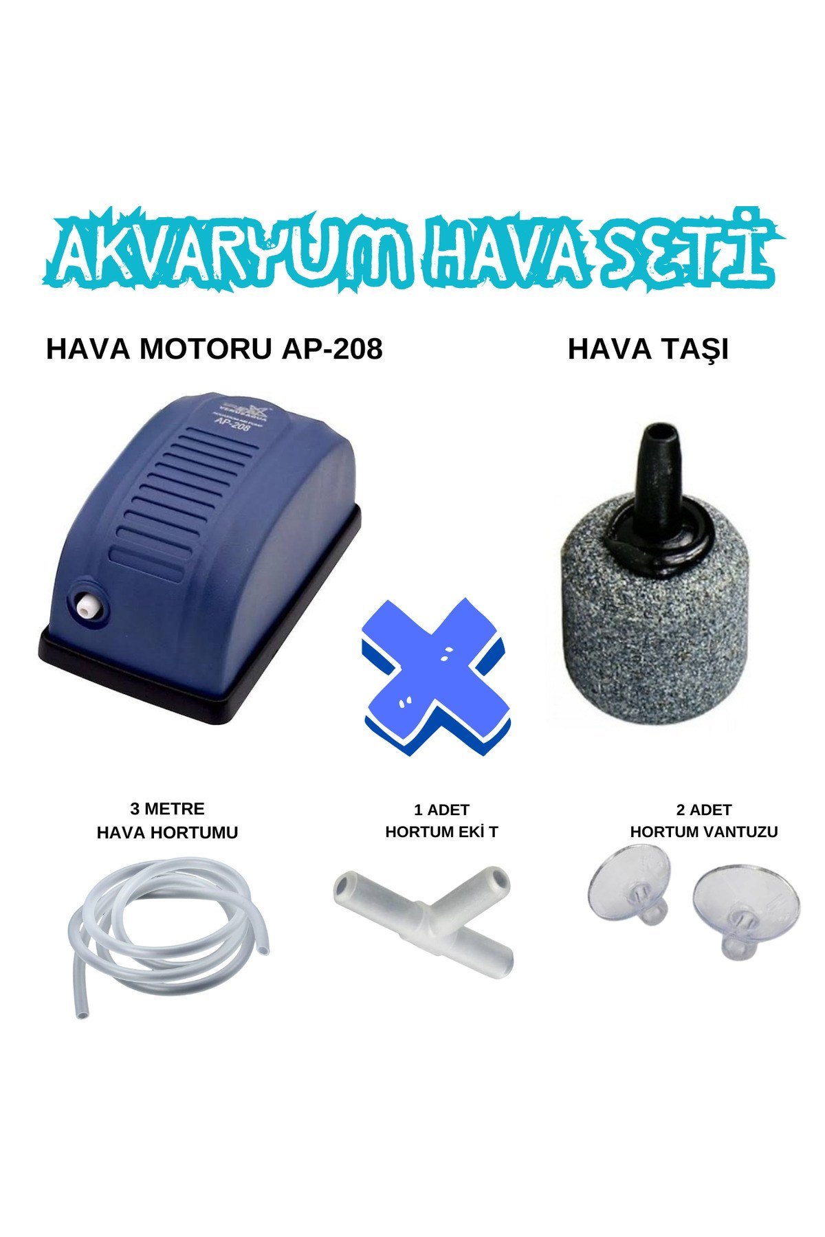 Akvaryum Hava Seti Venusaqua Hava Motoru - Hava Taşı - Hortum - 1 Adet T Ek - 2 Adet Vantuz Monline