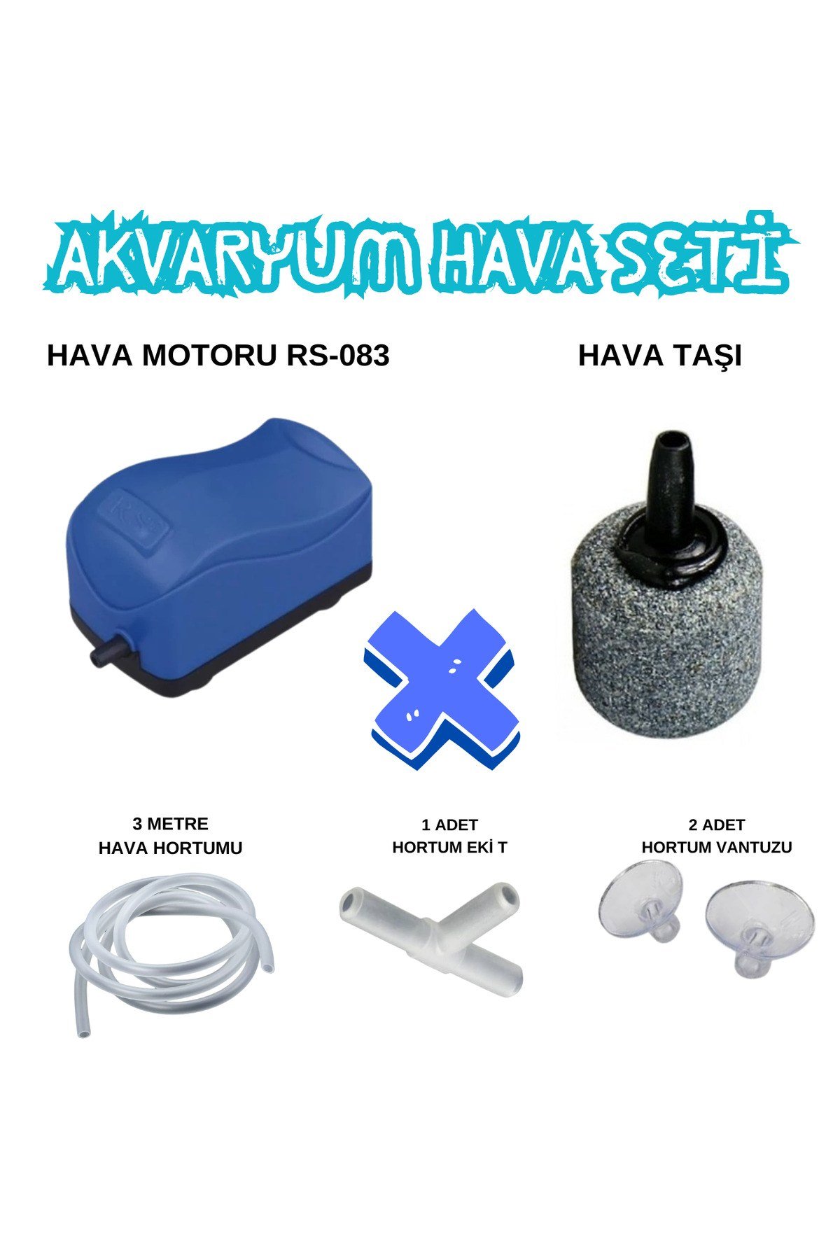 Akvaryum Hava Seti Rs Hava Motoru - Hava Taşı - Hortum - 4 Adet Hortum Ek Monline