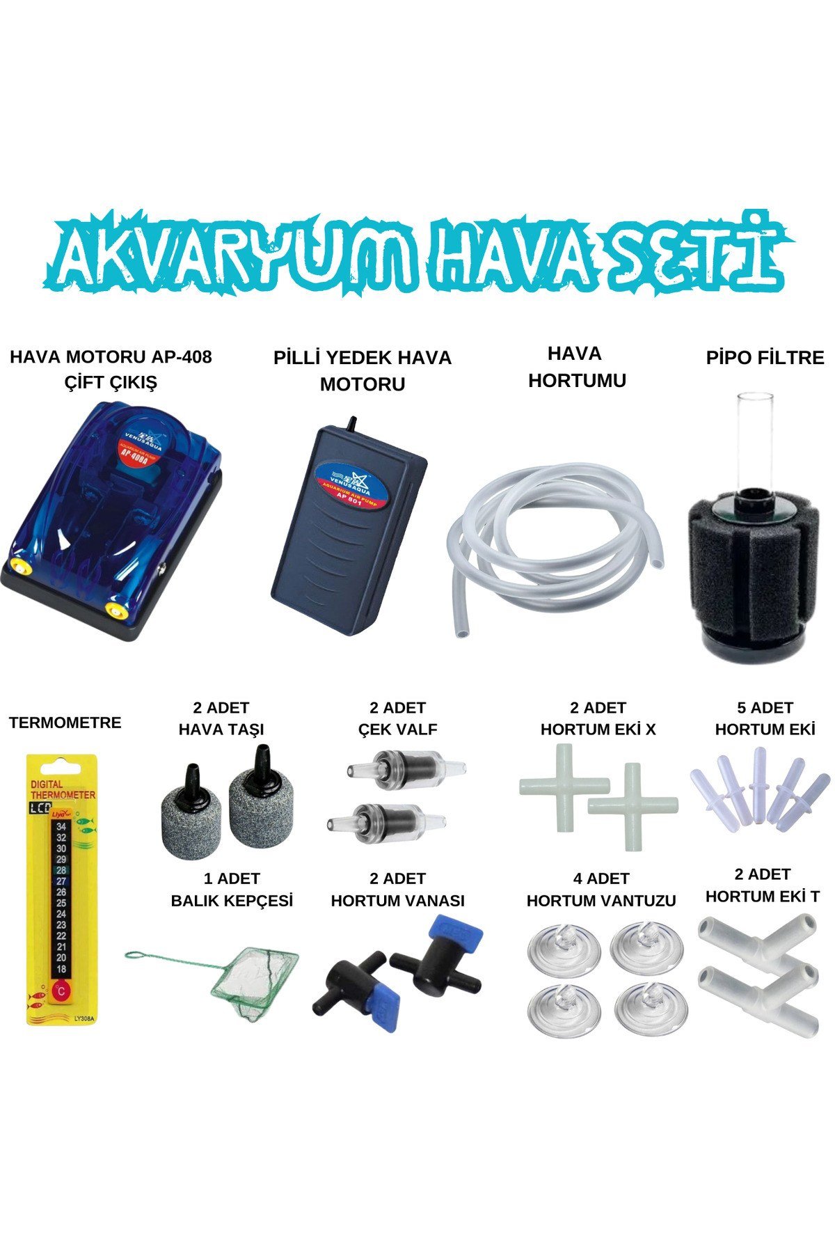 Akvaryum Hava Seti Venusaqua Ap-408 Ve Yedek Pilli Motorlu Full Set Monline