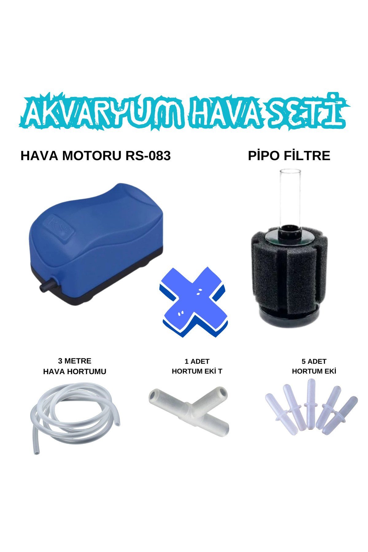 Akvaryum Hava Seti Rs Hava Motoru - Pipo - Hortum - Hortum Ekleri Monline