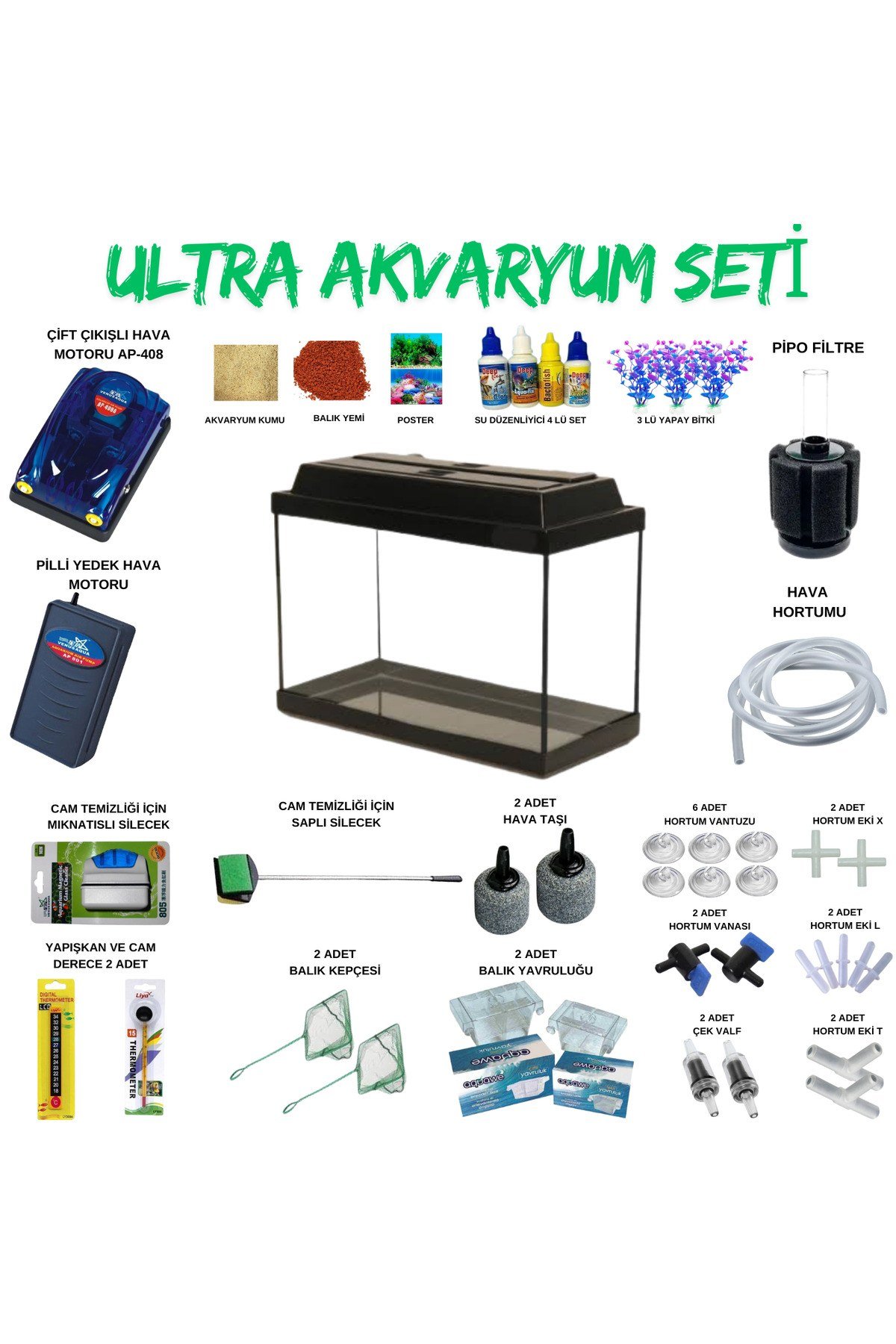 30x21x15 Cm Ultra Full Akvaryum Seti 41 Parça Garantili Gönderim