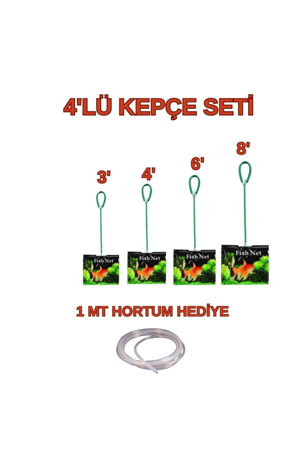AKVARYUM YAKALAMA KEPÇE SETİ 4'LÜ 1 MT HAVA HORTUMU HEDİYELİ MS AKVARYUM