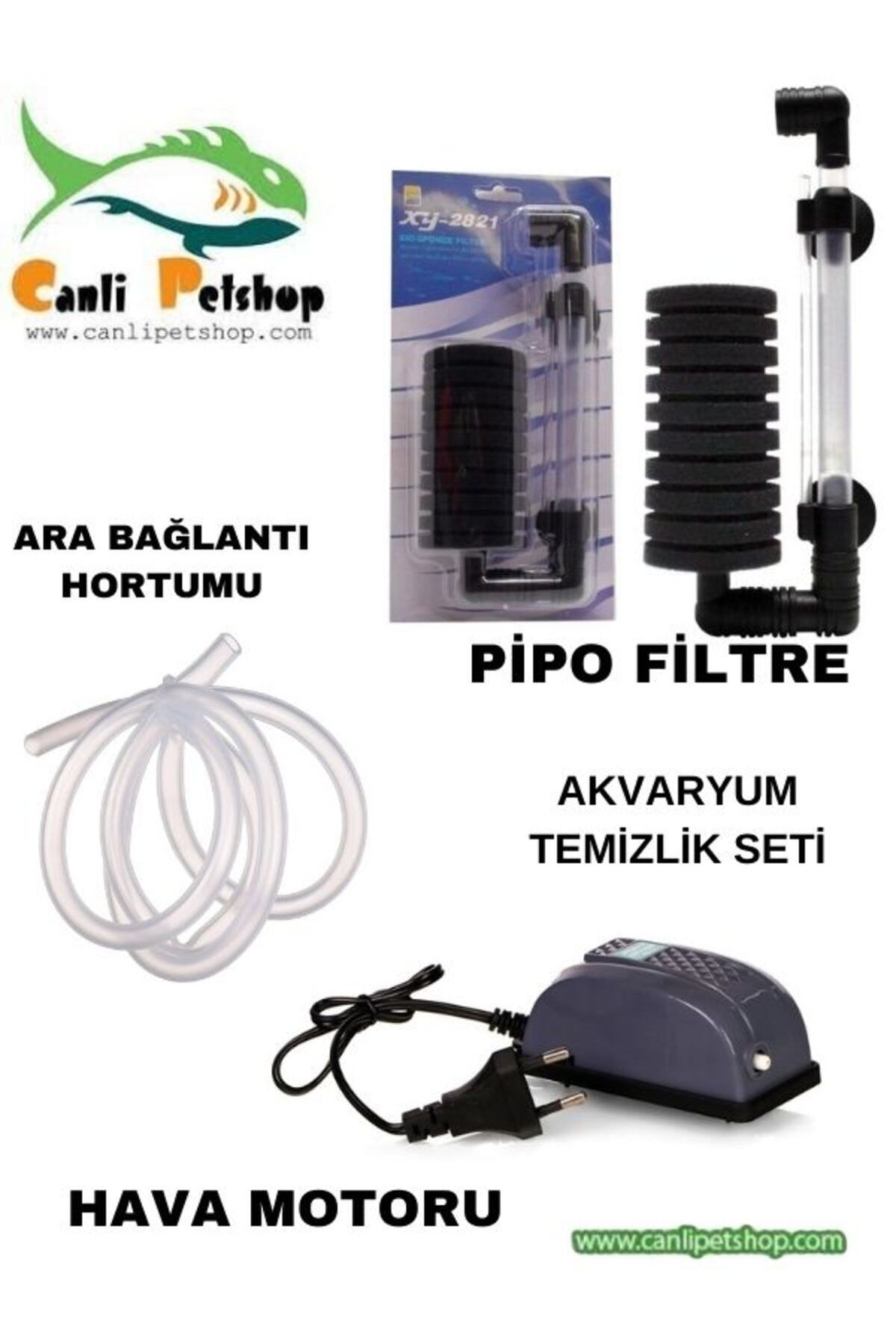 Akvaryum 3 Lü Temizleme Seti Pipo Filtretak Çalıştır Full